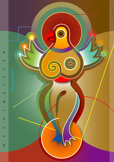 a Wachtmeister: Wonderbird (2004/5)Symbol der Kraft weiblicher Inspiration. Fr mich persnlich ein sehr gelungenes Werk hinsichtlich der besonderen Harmonie von Farben und Formen.Limitierter Kunstfarbdruck (50) | Gre: 59 x 84 cm